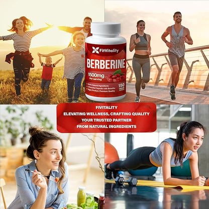 Premium Berberine Supplement, 150 Capsules – 50 Days Supply, 1500mg Berberine Per Serving, Berberine HCI, Made from 100% Pure & Natural Ingredients, Non-GMO, Gluten-Free.