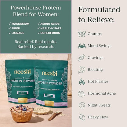 Hormone Balance Protein Powder – PMS & Perimenopause Relief for Cramps, Bloating & Mood Swings – Vegan Plant Based Superfood – 7 Servings