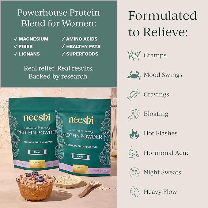 Hormone Balance Protein Powder – PMS & Perimenopause Relief for Cramps, Bloating & Mood Swings – Vegan Plant Based Superfood – 7 Servings