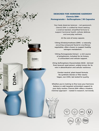 DIM Supplement with Pomegranate & Sulforaphane – Estrogen Supplement for Women and Men – Diindolylmethane with Antioxidant Ingredients – 90 Capsules, Vegan Formula with SGS & Fruit Extracts & Non-GMO