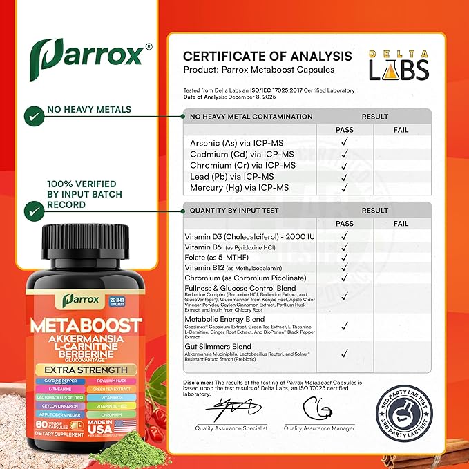 GLP-1 Booster Supplement, Akkermansia, L-Carnitine, Berberine (GlucoVantage), Methylfolate, Methylated B12, Chromium, Capsimax, Psyllium Husk, Probiotics Vitamins D3, B6, 20-in-1 Plant-Based (60 Caps)