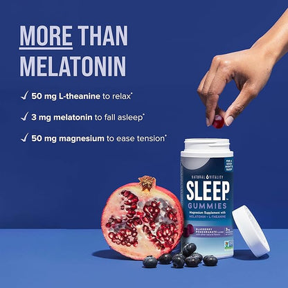 Natural Vitality Sleep Gummies, Magnesium Supplement with Melatonin and L-Theanine, Vegan, Gluten Free, Helps The Body Ease Into Sleep, Blueberry Pomegranate 120 Count (Pack of 2)