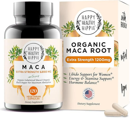 Organic Maca Root Capsules 1200 mg – Libido Booster for Women Fast Acting & Potent | Female Maca Supplement | Energy Pills from Peru | Includes Black Pepper for High Absorption | Vegan, 120 Ct