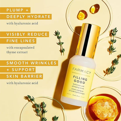 Farmacy Hyaluronic Acid Serum for Face - Filling Good Face Serum with Vegan Collagen Peptides - Helps Smooth Fine Lines + Wrinkles - Hydrating, Plumping + Anti Aging Skin Care (5ml)