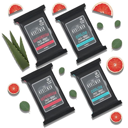 The Nobleman Cooling Face + Body Cleansing Wipes (120 Wipes) - 2 Packs Aloe & Eucalyptus + 2 Packs of Aloe & Grapefruit – Refreshing, Soothing, Non-Greasy, Skin Revitalizer