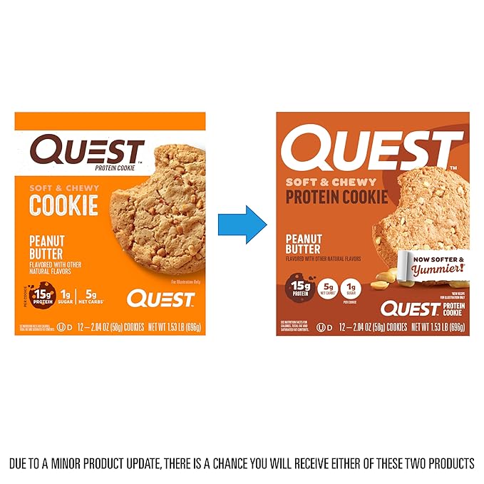 Quest Nutrition Peanut Butter Protein Cookie, 15g Protein, 1g Sugar, 5g Net Carbs, Keto Friendly, High Protein, Low Carb; 4 Count