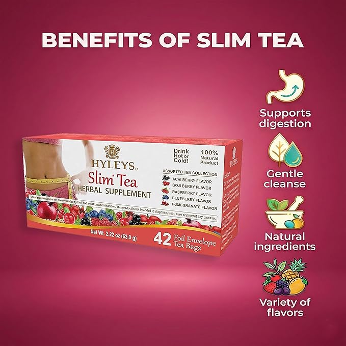 HYLEYS Slim Tea 42 Ct Assorted - Weight Loss Herbal Supplement Cleanse and Detox - 42 Tea Bags (12 Pack) - Tea Bags Variety Pack