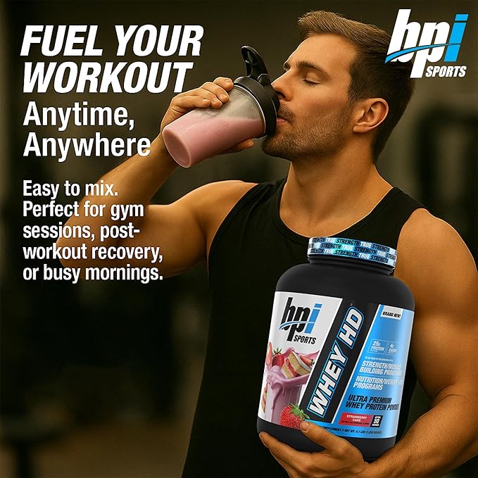BPI Sports Whey HD Ultra Premium Protein Powder Isolate | Workout Whey Protein Powder for Men & Women for Muscle Gain | Milk Protein Concentrates | Strawberry Cake, 4.07 Pound