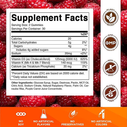 Vitamatic Vitamin D3 + K2 Gummies – 60 Count | Supports Bone, Heart & Immune Health – Promotes Calcium Absorption – Plant-Based, Non-GMO, Gluten-Free