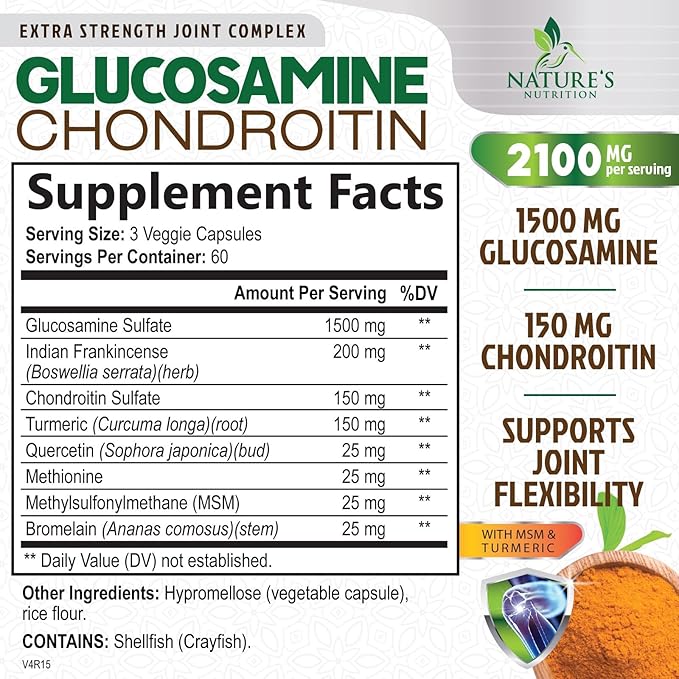 Glucosamine Chondroitin MSM - Joint Support Supplement for Joint Mobility, Comfort and Cartilage Support For Men and Women - Glucosamine Complex Supplements with Turmeric & Boswellia - 180 Capsules