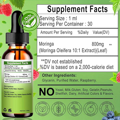 Organic Moringa Liquid Drops for Energy,Metabolism Immune Support,Moringa Leaf Extract 6X Absorption Than Powder Capsule Gummies,Green Superfood Supplement for Women Men