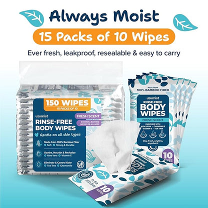 Body Wipes for Adults Bathing No Rinse 150pc XL - Ultra Thick Shower Travel Wipes for Personal Cleansing & Hygiene Essentials, Elderly Care, Incontinence Disposable Washcloths for Women Men