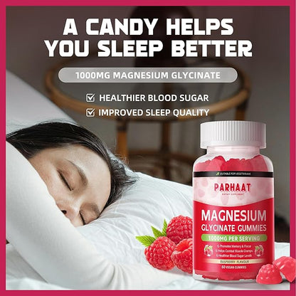 Magnesium Glycinate Gummies - Sugar Free Magnesium Potassium Supplement with Vitamin D, B6, CoQ10 for Calm Mood & Sleep Support - 60 Raspberry Chews