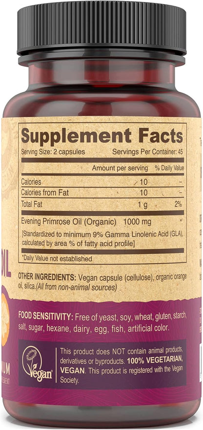 DEVA Vegan Evening Primrose Oil, Cold-Pressed, Unrefined, 90 Capsules, 1-Pack