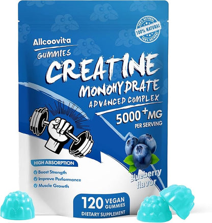 NSF Certified Creatine Gummy - Creatine Monohydrate Gummies 5000mg for Men & Women -120 Gummies Advanced Formula, Muscle Strength, Muscle Builder, Energy Boost, Pre-Workout Supplement-Blueberry