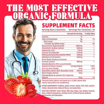 Glucosamine Chondroitin Gummies with MSM & Elderberry Extra Strength - Joint Support, Antioxidant Immune Support Supplement for Adults, Men & Women.120 Strawberry Gummies