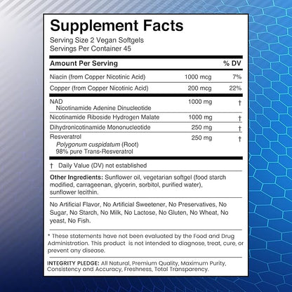 WELLNESS LABSRX NAD+ Supplement - Third-Party Tested NMNH Supplement Softgels, NAD Resveratrol 2500mg NAD Supplements for Anti-Aging, Longevity, and Cellular Health Support - Made in USA