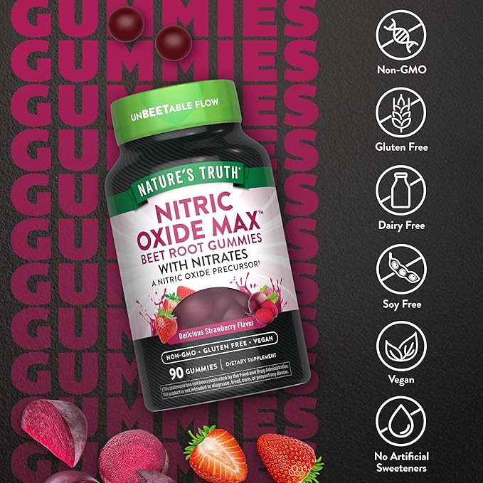 Nature's Truth Nitric Oxide Beet Root Gummies | 90 Count | with Nitrates | for Men and Women | Vegan, Non-GMO & Gluten Free Supplement