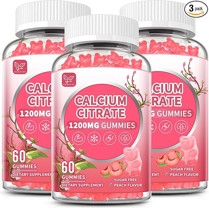 (3 Pack) Calcium Citrate 1200 mg Gummies for Women & Men,Calcium Supplements for Women,High Absorption for Bone Muscle Healthy - Easy to Digest, Sugar Free,Vegan,Peach Flavor,90 Day Supply