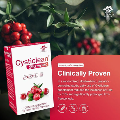 Cysticlean Cranberry PAC Supplement – 240 mg PAC, Sugar-Free – Urinary Tract Infection Support – Most Effective Cranberry Pills for Cystitis & Interstitial Cystitis Relief