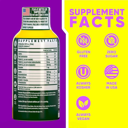 Vitamin Energy B12 11,000% Extra Strength Energy Shot Mango 24 Pack, 260mg Natural Caffeine, B12 & B6, Nootropic Focus, Vitality, Zero Sugar, Gluten-Free, Vegan, Kosher, 1.93 fl oz