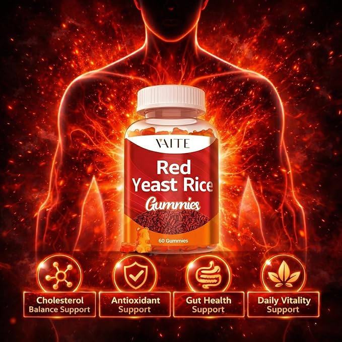 Red Yeast Rice with CoQ10 Gummies - 1200 mg RYR Synergy Plant-Based Supplement with Coenzyme Q10, Non-GMO, Citrinin-Free, No Artificial Additives, Supports Vitality, Endurance & Energy – 60 Gummies