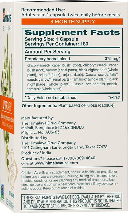 Himalaya LiverCare, 180 Day Supply - Herbal Liver Support Promoting Waste Elimination, Liver Cleanse, Detox, and Bile Production - Vegan, Non-GMO, Gluten Free, 375 mg, 180 Capsules (Pack of 2)