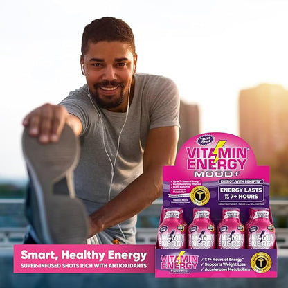 Vitamin Energy Mood+ Extra Strength Energy Shot Tropical Berry 4 Pack, 260mg Natural Caffeine, B-Vitamins, Rhodiola, Chamomile, Mood & Energy Support, Zero Sugar, Gluten-Free, Vegan, 1.93 fl oz