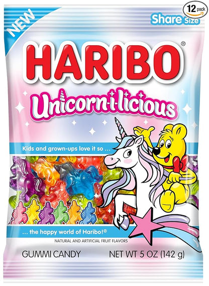 Haribo Unicornilicious Gummy Candies – 5 oz (Pack of 12) – Colorful Fruity Flavors with Whimsical Shapes – Perfect for Parties, Candy Bowls, Gifts, and Everyday Snacking