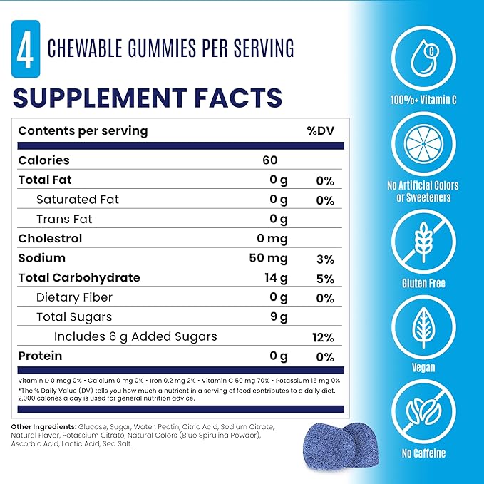 SaltStick Energy Gummies with Electrolytes, Sour Blue Razz, Easy to Chew Electrolyte Gummy, Energy Chews that Taste Great. 10 Packs, 80 Gummies