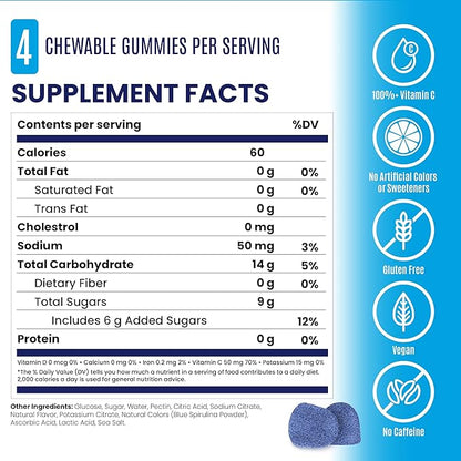 SaltStick Energy Gummies with Electrolytes, Sour Blue Razz, Easy to Chew Electrolyte Gummy, Energy Chews that Taste Great. 10 Packs, 80 Gummies
