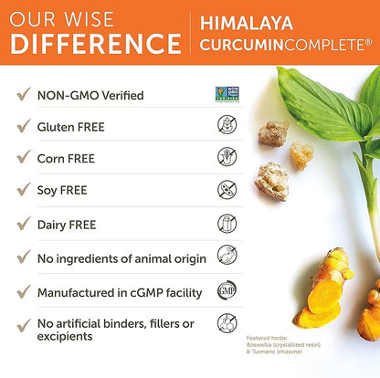 Himalaya Curcumin Complete - Herbal Joint Support Supplement with Turmeric Curcumin for Joint Health and Mobility Support, 95% Curcuminoids - Vegan, Non-GMO, Gluten Free, 60 Capsules