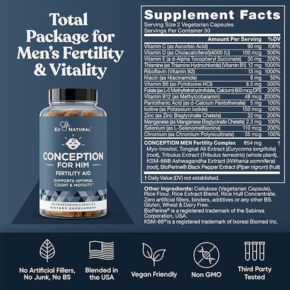 Conception for Her & Conception for Him Bundle - Fertility Supplements for Couples - Hormonal Balance, Cycle & Ovulation Support + Sperm Count, Motility & Strength - 120 Vegetarian Capsules