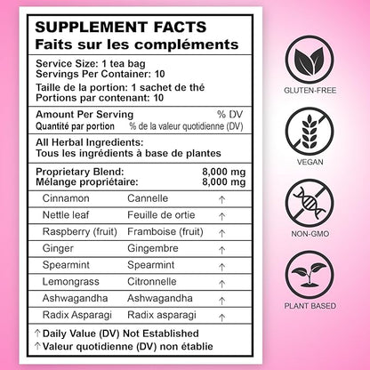 Laicuherb Organic PCOS Herbal Tea for Hormone & Menstrual Balance, PCOS Spearmint Tea Supports Women Fertility Health, Natural PCOS Tea with Nettle Leaf & Lemongrass, Pack of 5