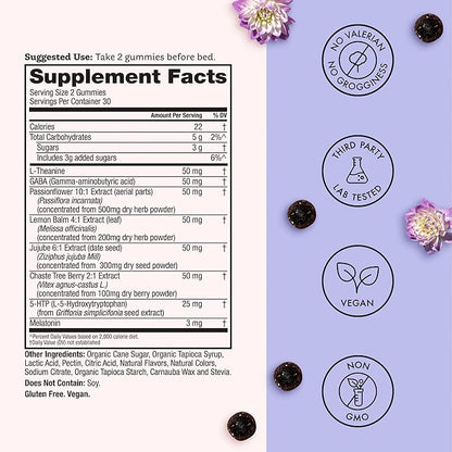 Winged Wellness Sleepyhead Natural Sleep Gummies for Women - Sleep Support Aid for Adults with 3mg Melatonin, L-Theanine, 5-HTP - Natural Gummy Supplement - Blueberry Lavender, 14 Vegan Gummies