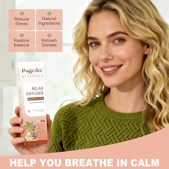 Herbal Diffuser Pen, Relax Diffuser with Chamomile, Peppermint, Saffron, Ashwagandha & Black Maca Root for Breathing in Calm, All Natural Swap - Up to 600 Uses (Varies by Usage), 1 Diffuser, 1 Pack