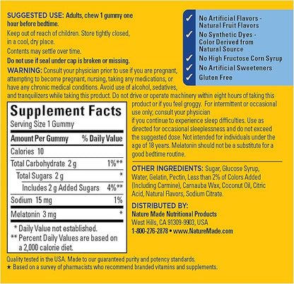 Nature Made Time Release Melatonin 3mg Gummies,100% Drug Free Sleep Aid for Adults,60 Melatonin Gummies,60 Day Supply,(Pack of 2)