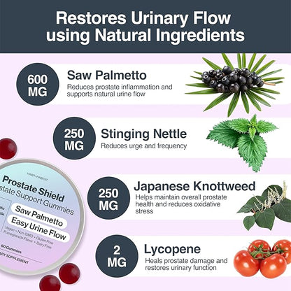Prostate Health Gummies for Men & Women with Saw Palmetto & Lycopene - Prostate Supplements, Urinary Support, 9-in-1 Formula, Vegan, Gluten-Free, Non-GMO - 60 Gummies, 30 Day Supply