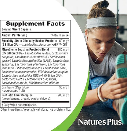 NaturesPlus GI Natural Probiotic Women - 30 Capsules - Digestive & Immune Support, Urinary Tract Health - Includes Cranberry - Gluten Free - 30 Servings