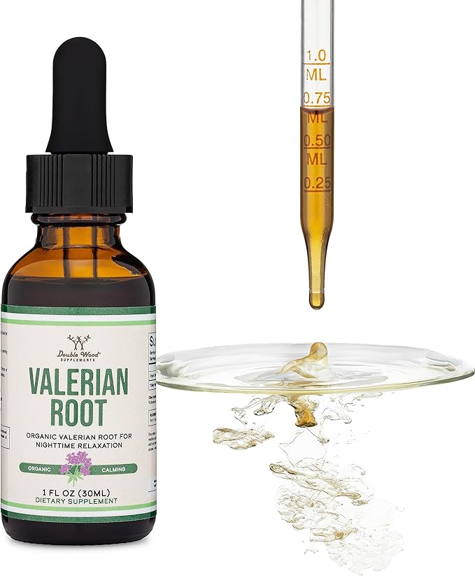 Valerian Root Drops for Sleep - Organic Valerian Root Tincture Extract 168mg - 1 FL OZ, 30 Servings (Better Absorbed Than Capsules, Enhances Valerian Root Tea) for Relaxation and Calm by Double Wood