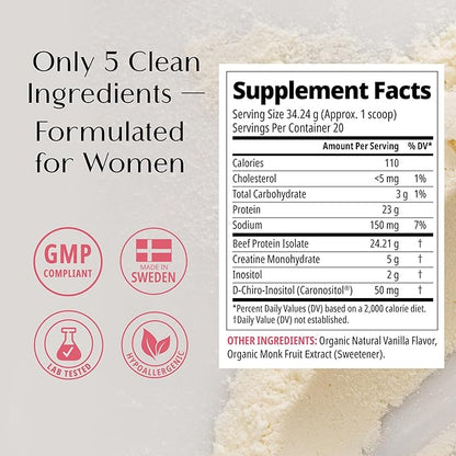 Wellena Her Protein – 3-in-1 Whey-Free Beef Isolate Formula with Creatine & Inositol – Grass-Fed Protein Powder – Dairy & Pea Free – Women’s Daily Nutrition