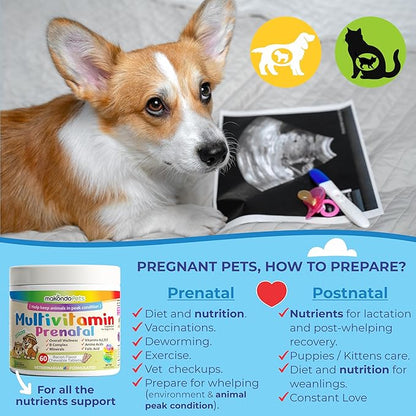 Dog Prenatal Vitamins – Multivitamin for Cats & Dogs, Folic Acid, Calcium, Iron, Minerals and Amino Acids. Ideal for Pregnant, Breastfeeding and Newborn – Senior Dog Supplement, Puppy Multi Vitamin.