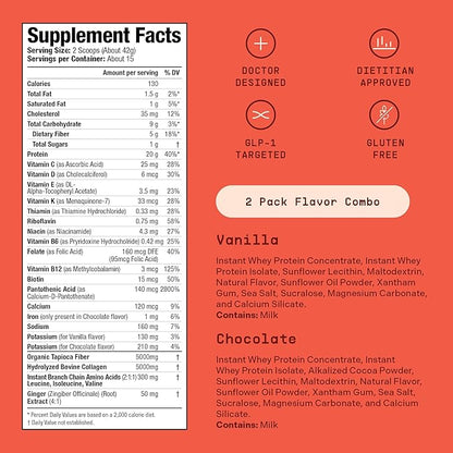 GLP-1 Nutritional Support Supplement, Chocolate & Vanilla – Protein & Vitamin Doctor-Designed Daily Shake for GLP1 Users with Fiber, Collagen & BCAAs, Helps Maintain Nutritional Balance