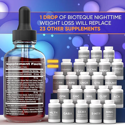 Night Time Weight Loss Diet Drops - Appetite Control, Fat Burner, Metabolism Booster - Apple Cider Vinegar - Cinnamon - Cayenne Pepper