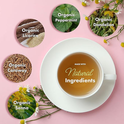 Flat Tummy Weekend Cleanse Tea - 30 Day Program - All Natural Colon Cleanse w/Senna and Dandelion Root, Provides Bloating Relief for Women - Detox Cleanse for Digestion Support and Gas Relief