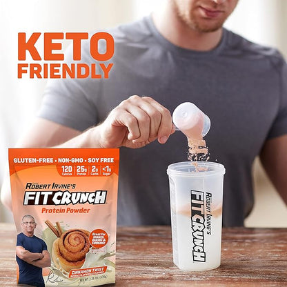 Fit Crunch Tri-Blend Whey Protein, Keto Friendly, Low Calories, High Protein, Gluten Free, Soy Free (18 Servings, Cinnamon Twist)