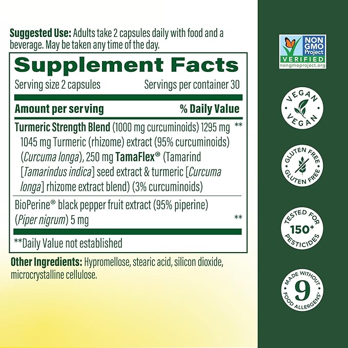 MegaFood Fast-Acting Turmeric Supplement - Clinically Studied - Joint Supplements for Men and Women - with Black Pepper for Absorption - 1,000 mg Curcuminoids Per Serving - 60 Capsules, 30 Servings