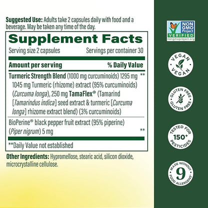 MegaFood Fast-Acting Turmeric Supplement - Clinically Studied - Joint Supplements for Men and Women - with Black Pepper for Absorption - 1,000 mg Curcuminoids Per Serving - 60 Capsules, 30 Servings