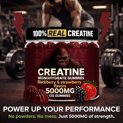 Creatine Monohydrate Gummies 5g Sugar Free Creatine with Vitamin B12 and L-Taurine | Muscle Growth for Men and Women | Low Calorie Formula 120 Gummies for 30 Servings, Mixed Berry