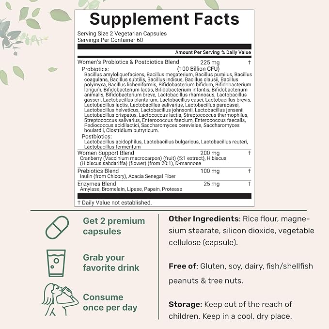 Micro Ingredients Probiotics for Women 100 Billion CFU with Prebiotics, 120 Veggie Capsules | pH Balance, Urinary Tract, Vaginal & Gut Health Support* | 40 Strains with Cranberry, D-Mannose & More